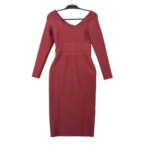 Alieva Burgundy Long Sleeve Bandage Bodycon Midi Dress Red Size M Full Zip Back
